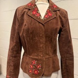 Chadwick's Brown Suede Leather Jacket Embroidery Ladies (Size 8)